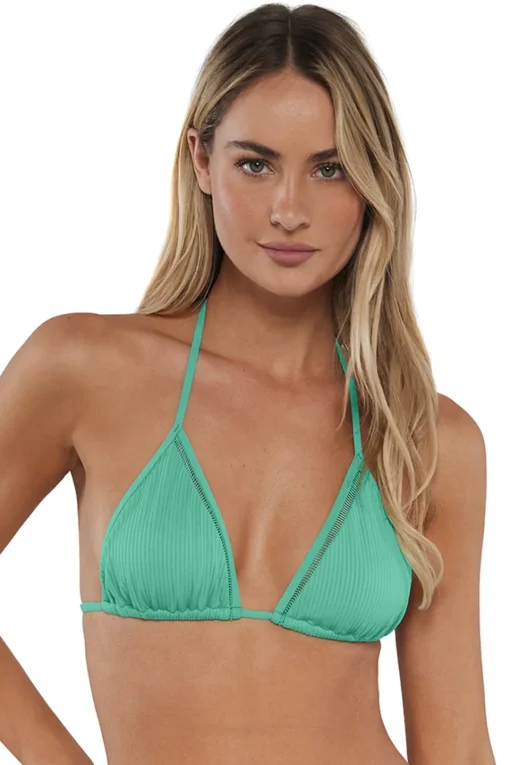 Sunsets Aqua Mist Sandbar Rib Laney Triangle Top< Wire-Free | Bikini Tops