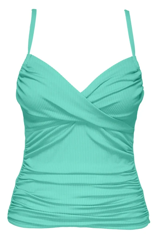 Sunsets Aqua Mist Sandbar Rib Simone Tankini Top< Wire-Free | Tankinis