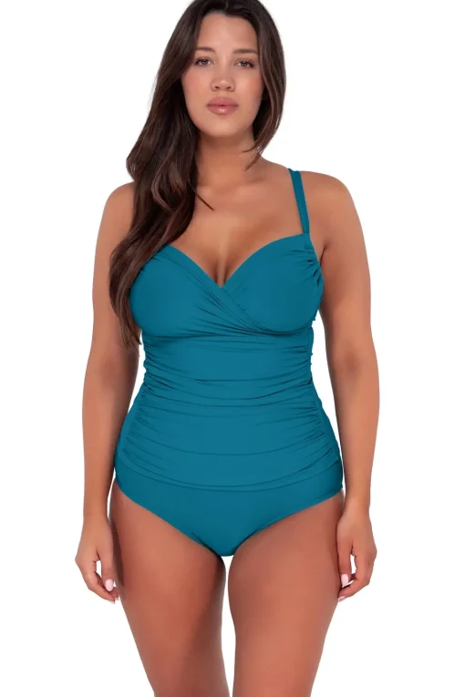 Sunsets Avalon Teal Serena Tankini Top< Plus Size | Underwire