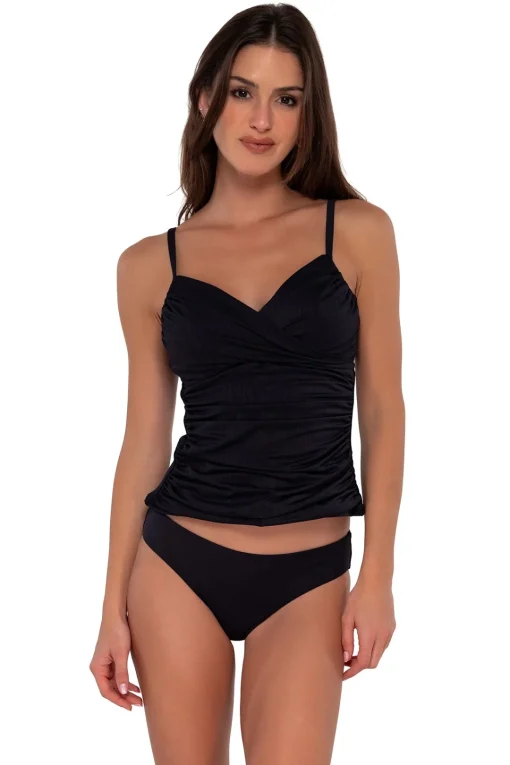 Sunsets Black Seagrass Texture Simone Tankini Top< Wire-Free | Tankinis