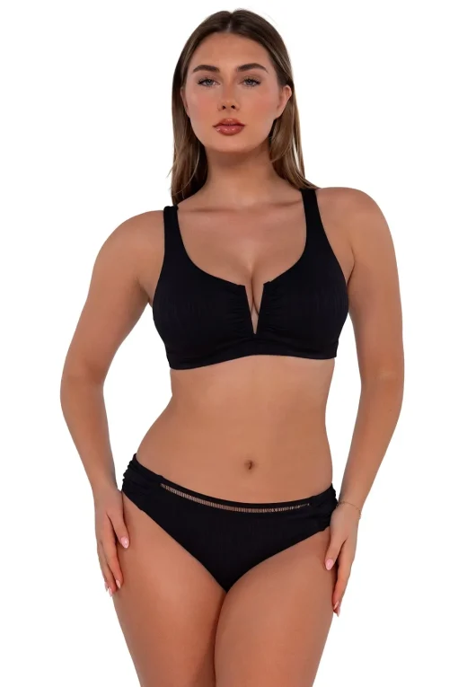 Sunsets Black Seagrass Texture Audra Hipster Bottom< Low-Rise | Bikini Bottoms