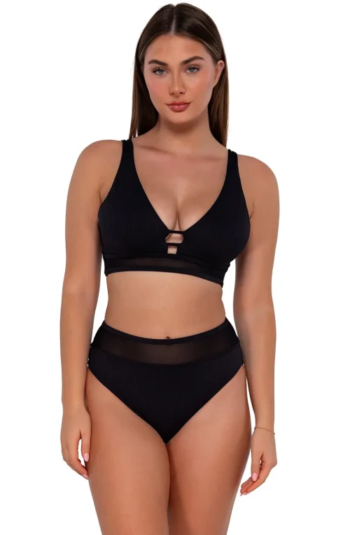 Sunsets Black Seagrass Texture Annie High Waist Bottom< Plus Size | High-Waist