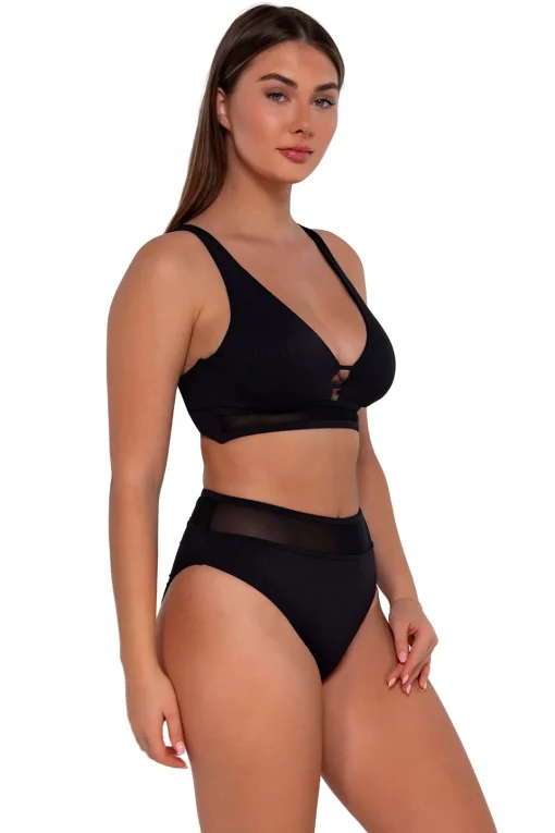 Sunsets Black Seagrass Texture Annie High Waist Bottom< Plus Size | High-Waist