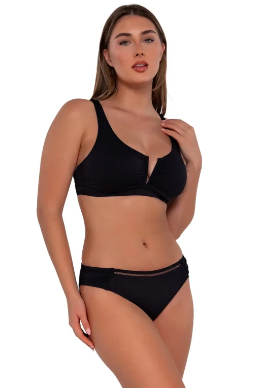 Sunsets Black Seagrass Texture Audra Hipster Bottom< Low-Rise | Bikini Bottoms