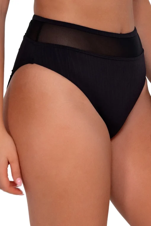 Sunsets Black Seagrass Texture Annie High Waist Bottom< Plus Size | High-Waist