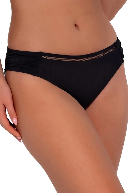 Sunsets Black Seagrass Texture Audra Hipster Bottom< Low-Rise | Bikini Bottoms
