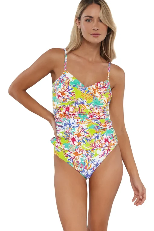 Sunsets Botanical Bliss Sandbar Rib Simone Tankini Top< Wire-Free | Tankinis
