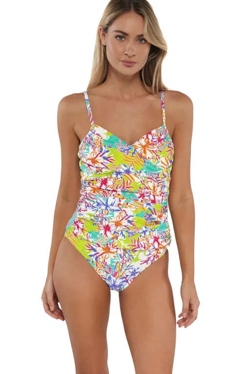 Sunsets Botanical Bliss Sandbar Rib Simone Tankini Top< Wire-Free | Tankinis