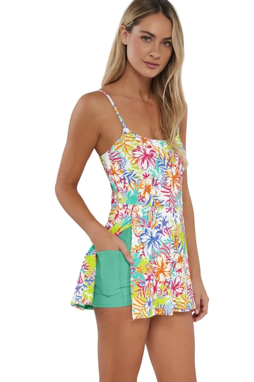 Sunsets Botanical Bliss Sandbar Rib Naomi Swim Dress One Piece< Swim Dress