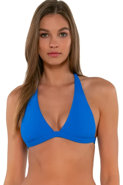 Sunsets Electric Blue Faith Halter Top< Wire-Free | Bikini Tops