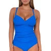 Sunsets Electric Blue Serena Tankini Top< Plus Size | Underwire
