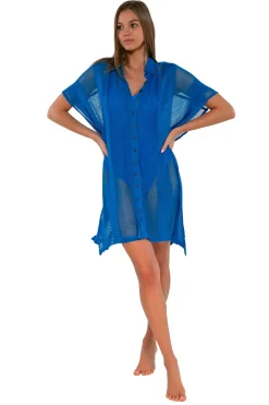 Sunsets Electric Blue Shore Thing Tunic< Cover-Ups