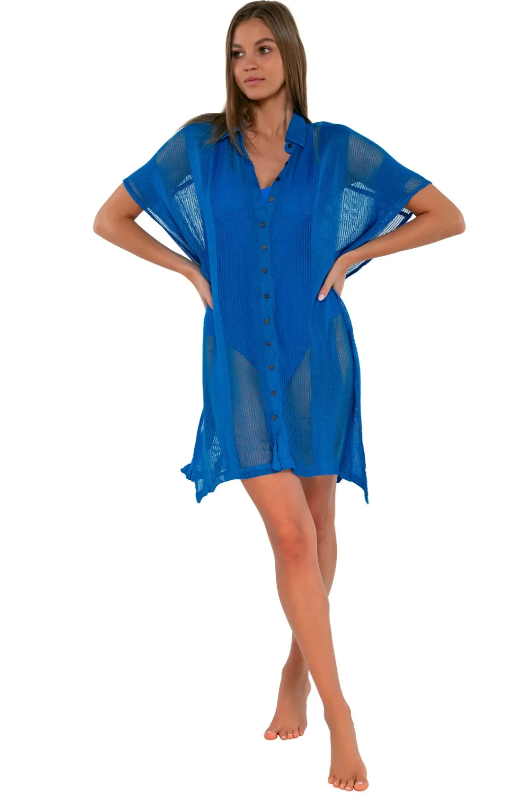 Sunsets Electric Blue Shore Thing Tunic< Cover-Ups