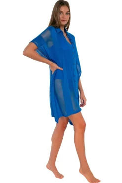 Sunsets Electric Blue Shore Thing Tunic< Cover-Ups