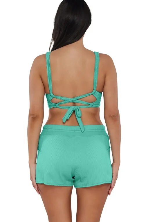 Sunsets Escape Aqua Mist Sandbar Rib Laguna Swim Short< Plus Size