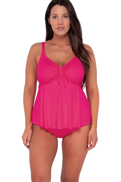 Sunsets Escape Begonia Sandbar Rib Marin Tankini Top< Plus Size | Underwire