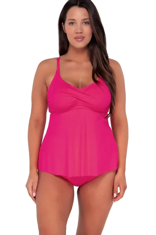 Sunsets Escape Begonia Sandbar Rib Tori Tankini Top< Plus Size | Tankinis