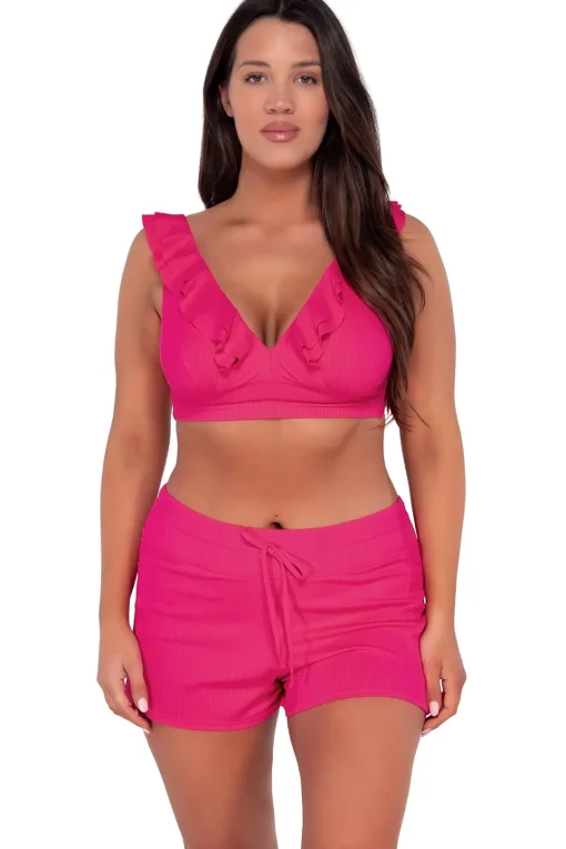 Sunsets Escape Begonia Sandbar Rib Laguna Swim Short< Plus Size
