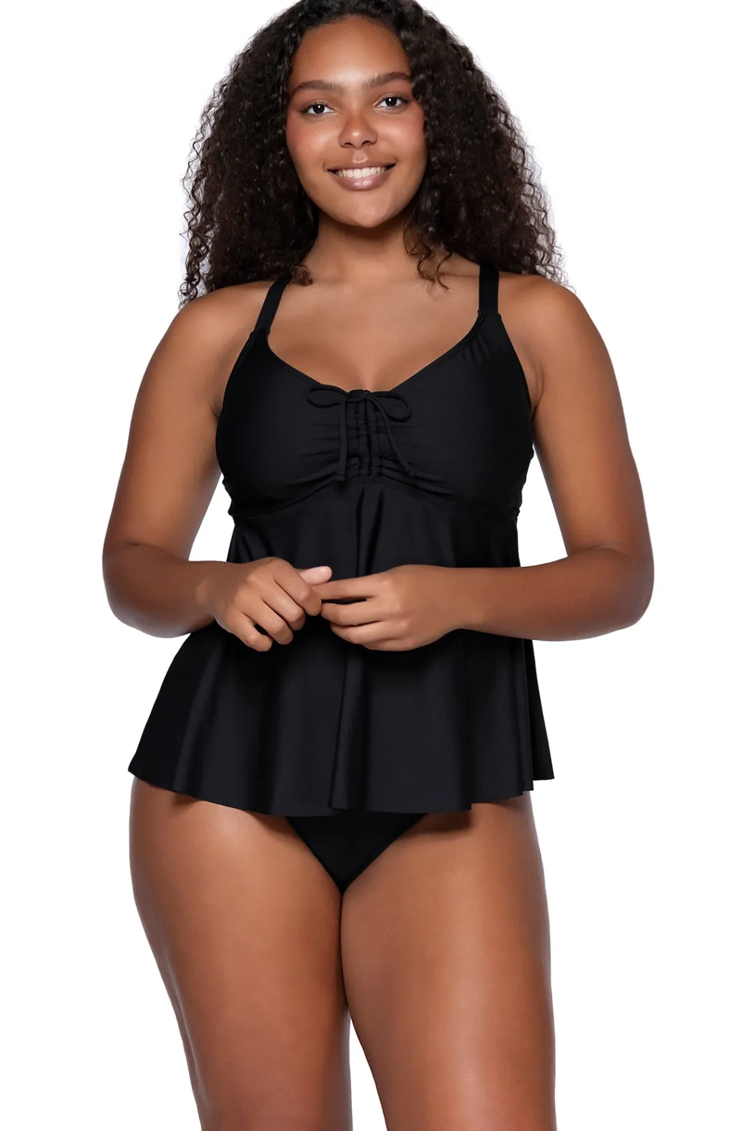 Sunsets Escape Black Marin Tankini Top< Plus Size | Underwire