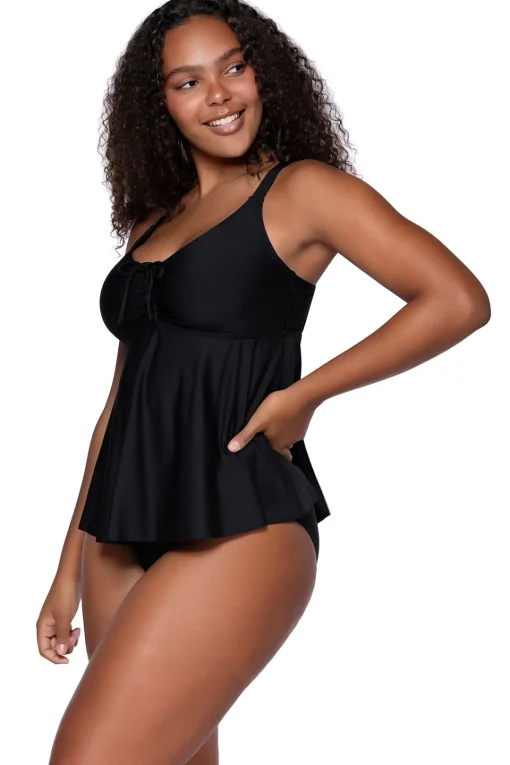 Sunsets Escape Black Marin Tankini Top< Plus Size | Underwire