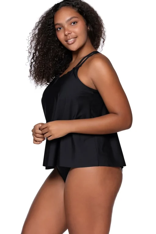 Sunsets Escape Black Sadie Tankini Top< Plus Size | Tankinis