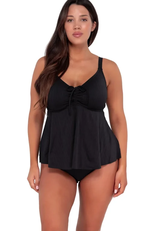 Sunsets Escape Black Seagrass Texture Marin Tankini Top< Plus Size | Underwire