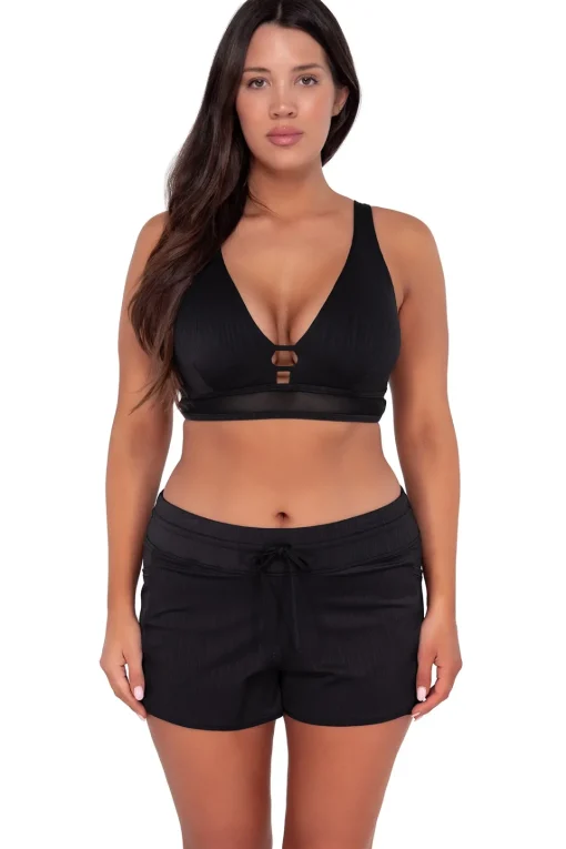 Sunsets Escape Black Seagrass Texture Laguna Swim Short< Plus Size