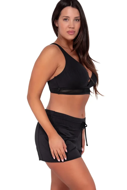 Sunsets Escape Black Seagrass Texture Laguna Swim Short< Plus Size