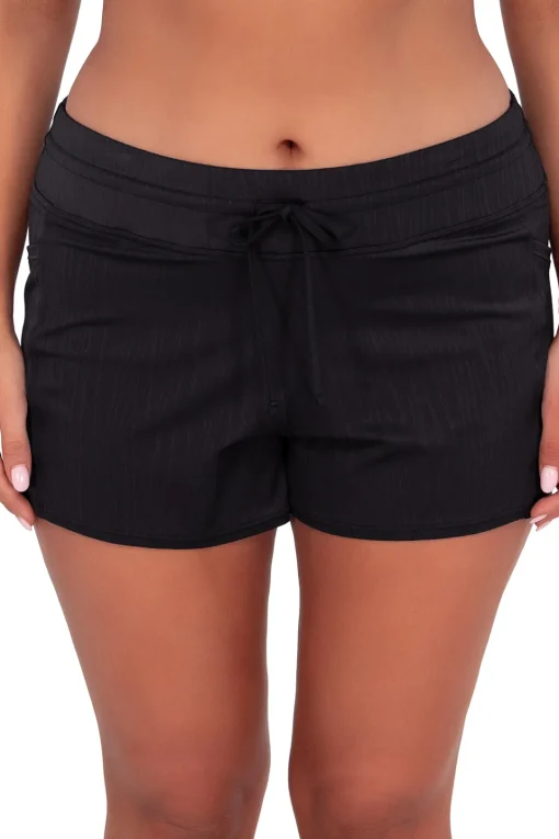 Sunsets Escape Black Seagrass Texture Laguna Swim Short< Plus Size