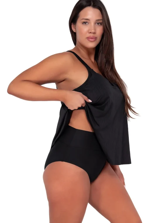 Sunsets Escape Black Seagrass Texture Sadie Tankini Top< Plus Size | Wire-Free