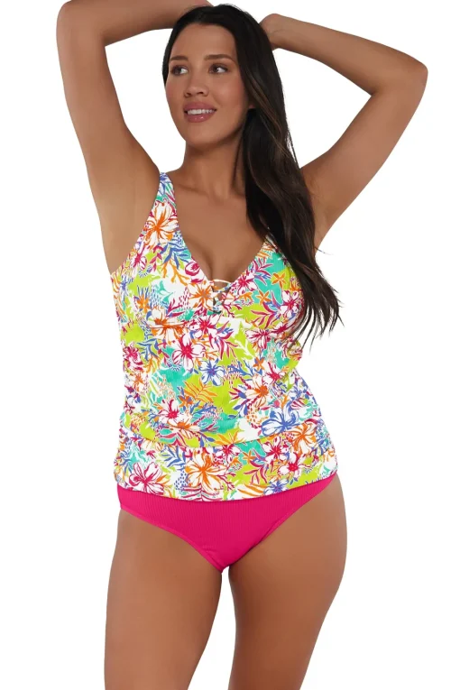 Sunsets Escape Botanical Bliss Sandbar Rib Emerson Tankini Top< Plus Size | Underwire