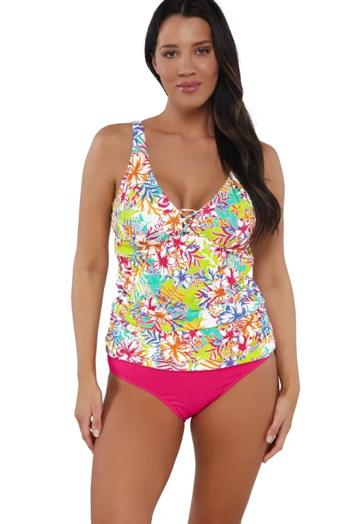 Sunsets Escape Botanical Bliss Sandbar Rib Emerson Tankini Top< Plus Size | Underwire