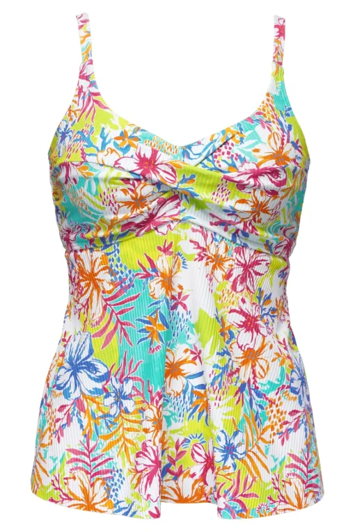Sunsets Escape Botanical Bliss Sandbar Rib Tori Tankini Top< Plus Size | Wire-Free