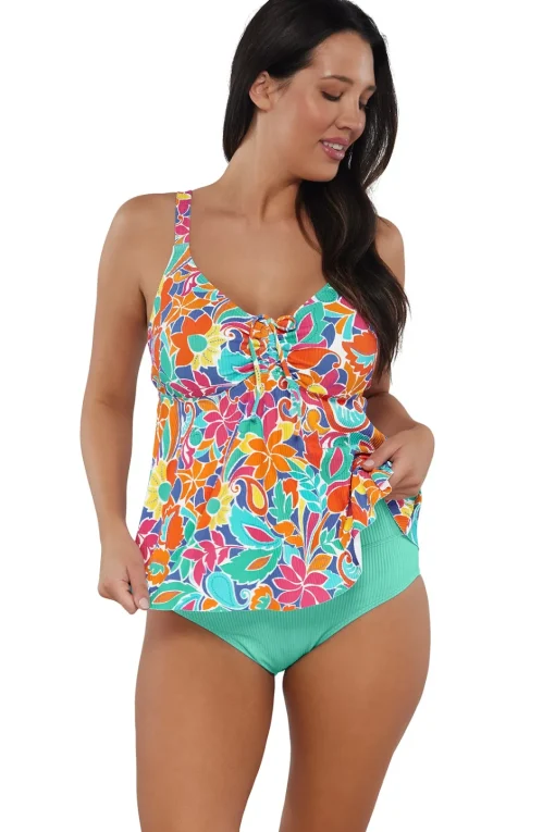 Sunsets Escape Festive Floral Sandbar Rib Marin Tankini Top< Plus Size | Underwire