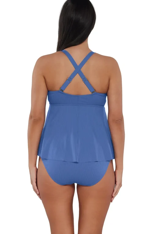 Sunsets Escape Harbor Blue Sandbar Rib Marin Tankini Top< Plus Size | Underwire