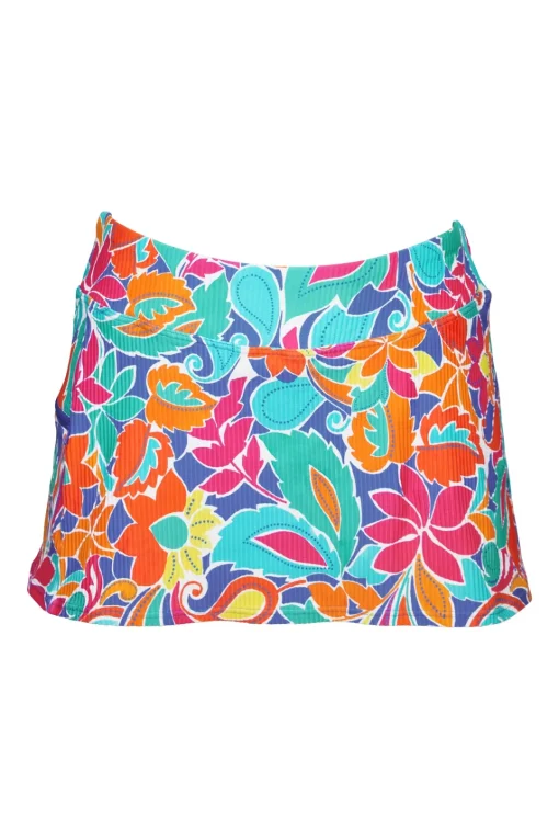 Sunsets Festive Floral Sandbar Rib Sporty Swim Skirt< Plus Size