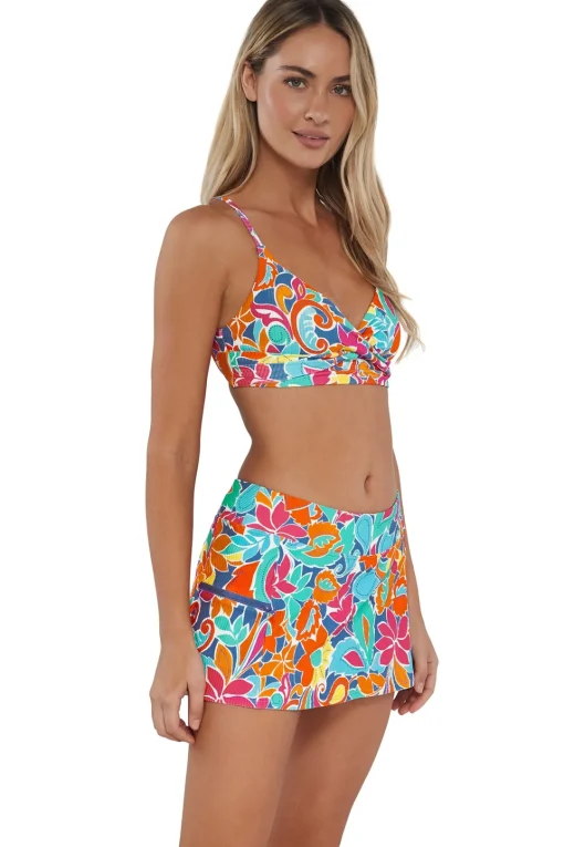 Sunsets Festive Floral Sandbar Rib Sporty Swim Skirt< Plus Size