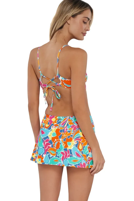 Sunsets Festive Floral Sandbar Rib Sporty Swim Skirt< Plus Size