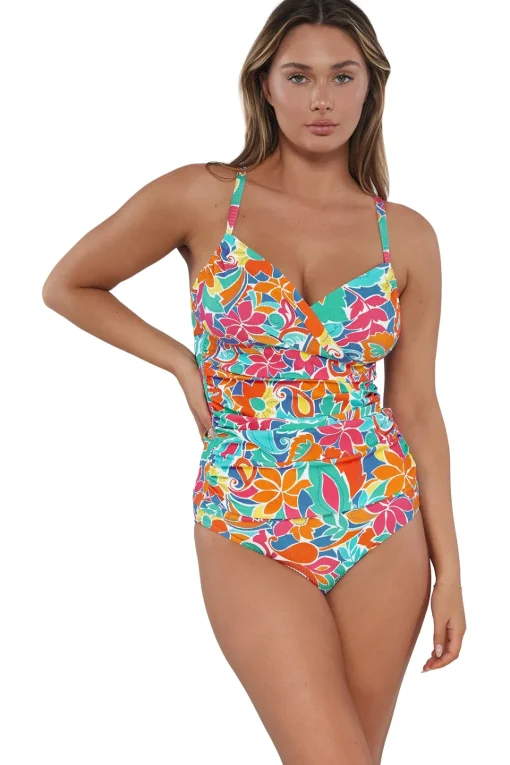 Sunsets Festive Floral Sandbar Rib Serena Tankini Top< Plus Size | Underwire