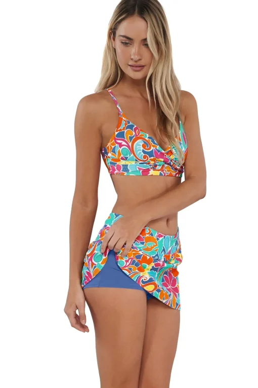 Sunsets Festive Floral Sandbar Rib Sporty Swim Skirt< Plus Size