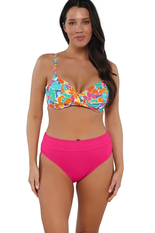 Sunsets Festive Floral Sandbar Rib Crossroads Underwire Top< Plus Size | Underwire