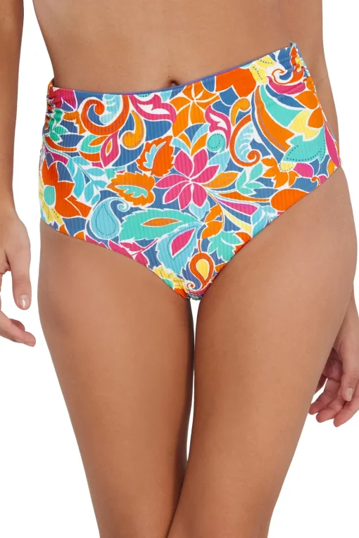 Sunsets Festive Floral Sandbar Rib Capri High Waist Bottom< Plus Size | High-Waist