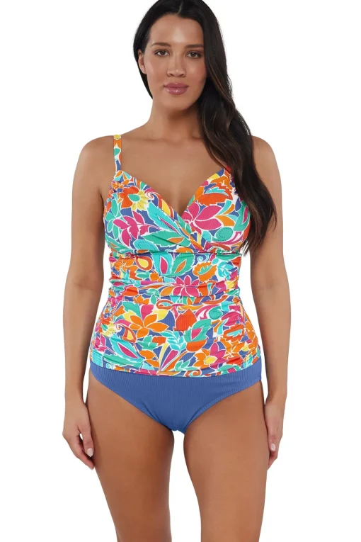 Sunsets Festive Floral Sandbar Rib Serena Tankini Top< Plus Size | Underwire