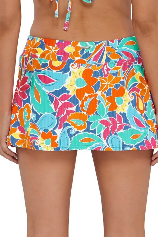 Sunsets Festive Floral Sandbar Rib Sporty Swim Skirt< Plus Size
