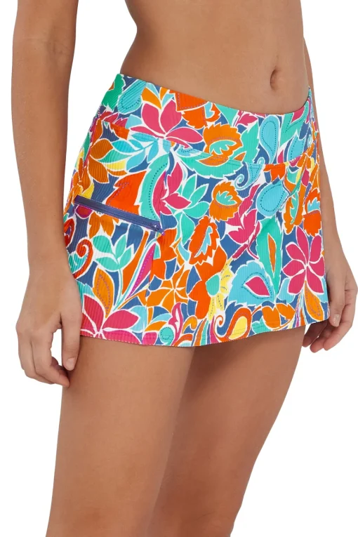 Sunsets Festive Floral Sandbar Rib Sporty Swim Skirt< Plus Size