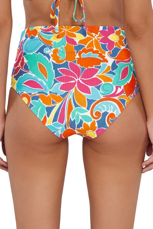 Sunsets Festive Floral Sandbar Rib Capri High Waist Bottom< Plus Size | High-Waist