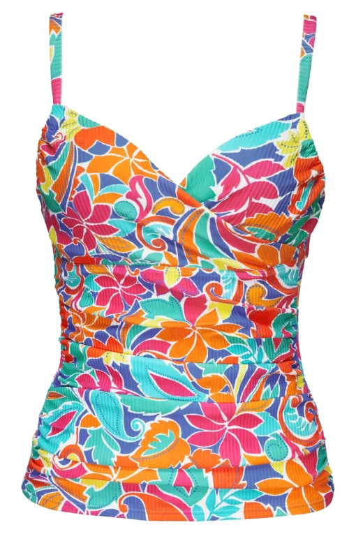 Sunsets Festive Floral Sandbar Rib Serena Tankini Top< Plus Size | Underwire