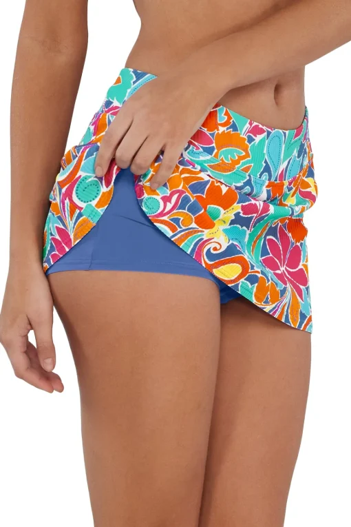 Sunsets Festive Floral Sandbar Rib Sporty Swim Skirt< Plus Size